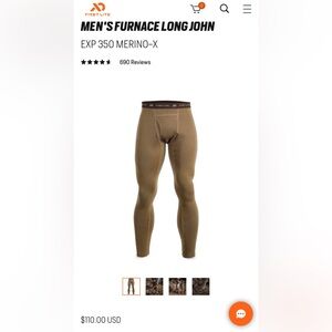 First Lite men’s Furnace Long Johns. Size Medium. Never worn and new with tags.